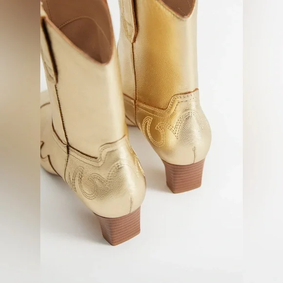 Mango sz 39 Violeta Gold bovine leather cowboy boots bloggers fav - Picture 5 of 16